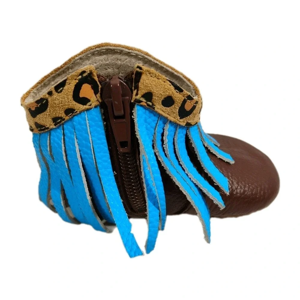 Little Toe Co. Girls 6-12m Leopard Print‎ Blue Fringe Brown Infant Shoes Boots